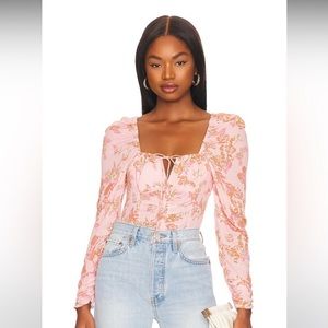 NWT Free People Hillary Printed Top in Pink Combo